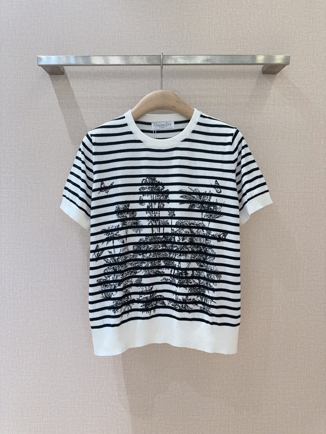 Round neck striped print latest hot coconut tree 🌴 print pullover t-shirt
