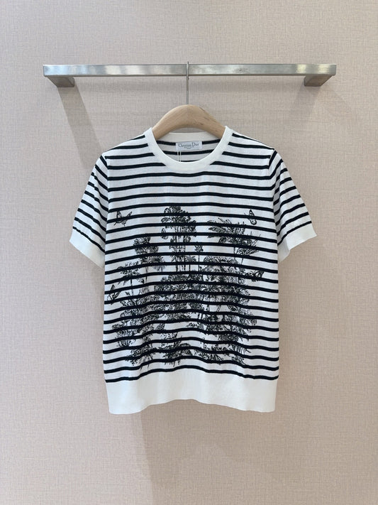 Round neck striped print latest hot coconut tree 🌴 print pullover t-shirt