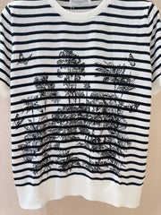 Round neck striped print latest hot coconut tree 🌴 print pullover t-shirt