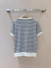 Round neck striped print latest hot coconut tree 🌴 print pullover t-shirt