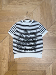 Round neck striped print latest hot coconut tree 🌴 print pullover t-shirt