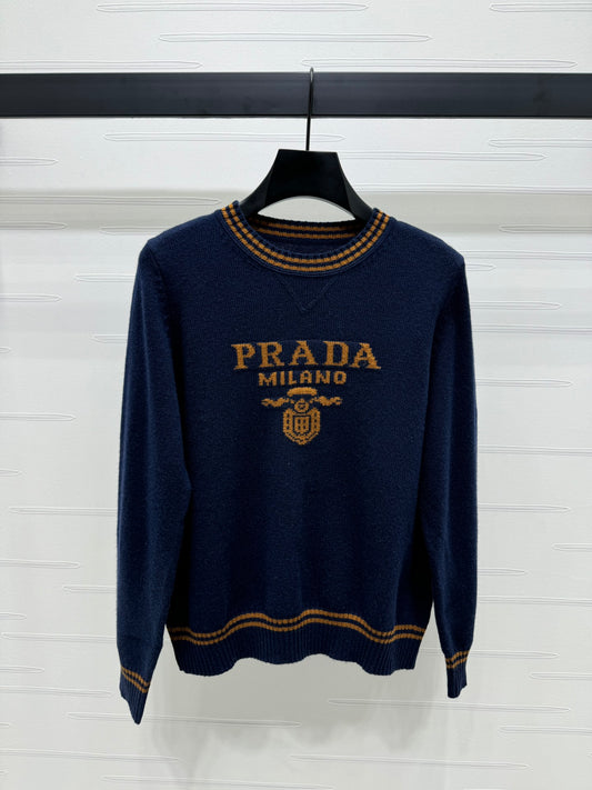 Contrast color crew neck knitted long sleeves