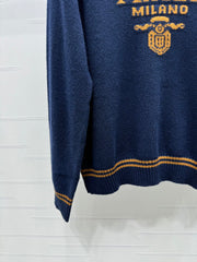 Contrast color crew neck knitted long sleeves