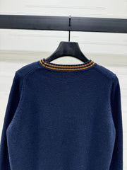 Contrast color crew neck knitted long sleeves