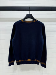 Contrast color crew neck knitted long sleeves