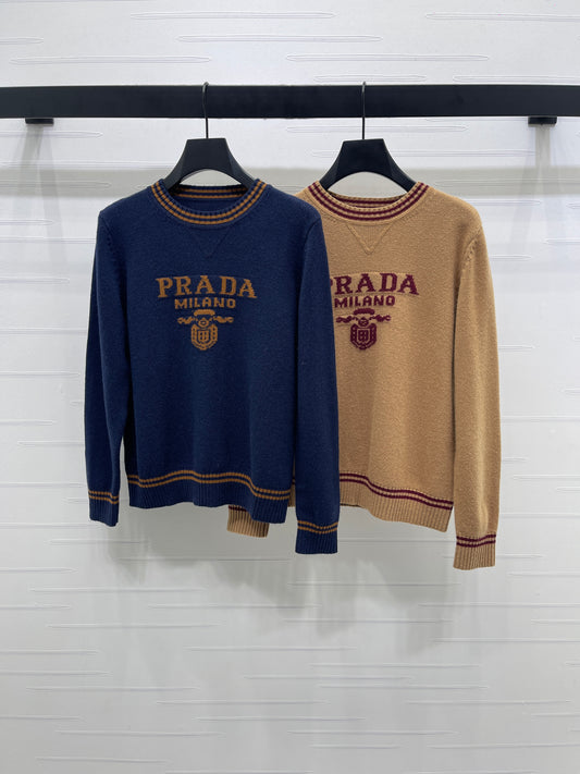 Contrast color crew neck knitted long sleeves