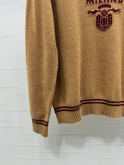 Contrast color crew neck knitted long sleeves
