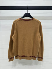 Contrast color crew neck knitted long sleeves