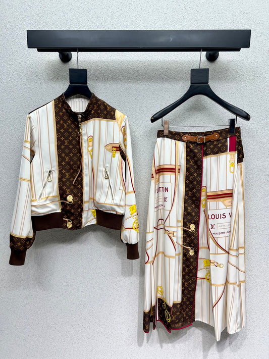 Set aus gewebter Jacke und Rock mit Karomuster