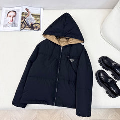Hooded down jacket with triangle logo