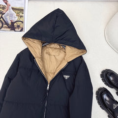 Hooded down jacket with triangle logo