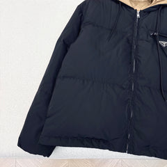 Hooded down jacket with triangle logo