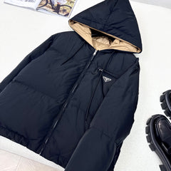 Hooded down jacket with triangle logo