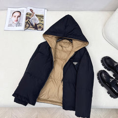 Hooded down jacket with triangle logo