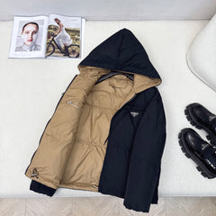 Hooded down jacket with triangle logo