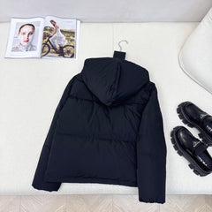 Hooded down jacket with triangle logo