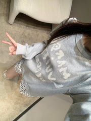 Lettering embroidered crew neck sweatshirt