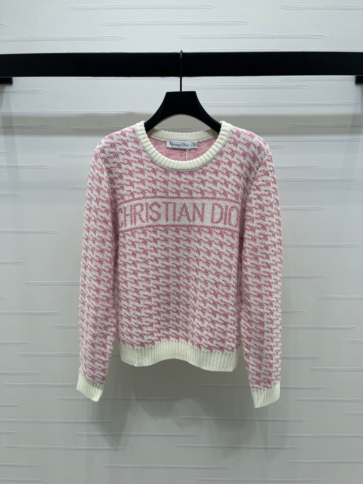 Houndstooth knitted long-sleeved sweater