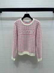 Houndstooth knitted long-sleeved sweater