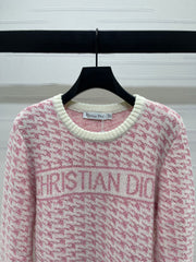 Houndstooth knitted long-sleeved sweater