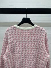 Houndstooth knitted long-sleeved sweater