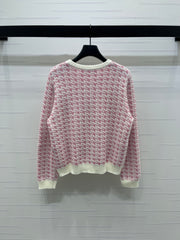Houndstooth knitted long-sleeved sweater