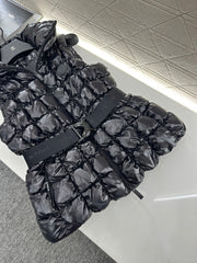 Stand collar belt down vest
