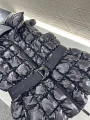 Stand collar belt down vest