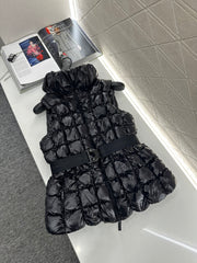 Stand collar belt down vest