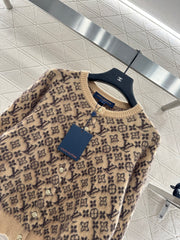 crew neck jacquard knit cardigan