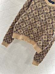 crew neck jacquard knit cardigan