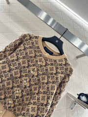 crew neck jacquard knit cardigan