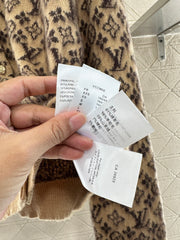 crew neck jacquard knit cardigan
