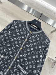 Crew-neck jacquard knit cardigan