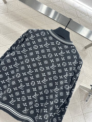 Crew-neck jacquard knit cardigan