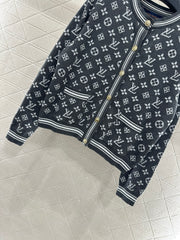 Crew-neck jacquard knit cardigan