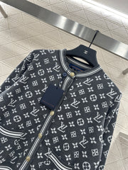 Crew-neck jacquard knit cardigan
