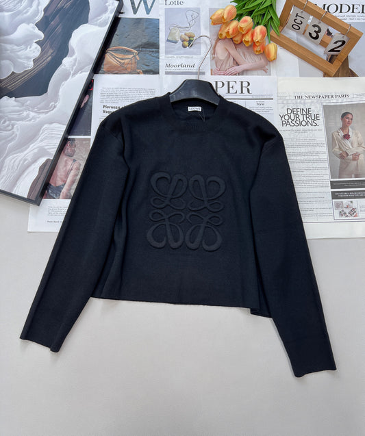 Wool embossed lettering pullover sweater