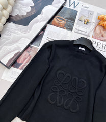 Wool embossed lettering pullover sweater
