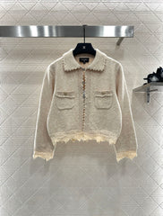 Embroidered lace knitted cardigan