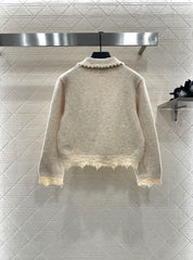 Embroidered lace knitted cardigan