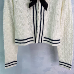 Navy collar knitted cardigan