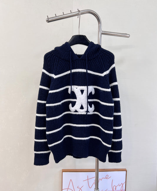 Arc de Triomphe striped hooded sweater