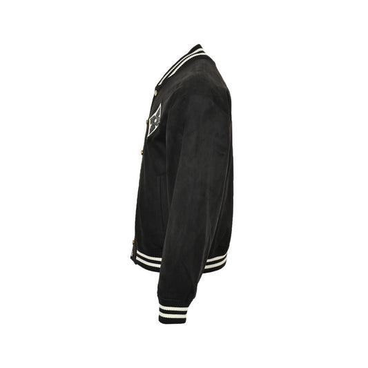 Veste de baseball en daim avec logo trèfle à quatre feuilles et strass