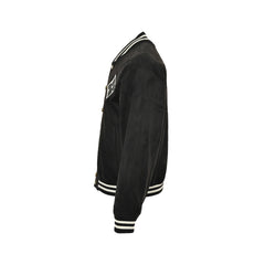 Veste de baseball en daim avec logo trèfle à quatre feuilles et strass