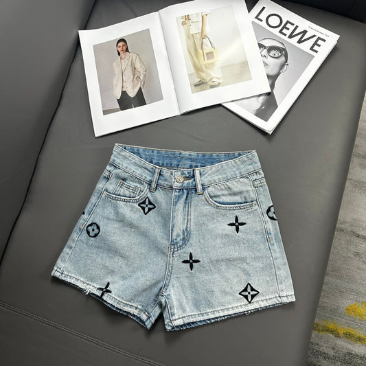 Neue bedruckte, bestickte Jeansshorts