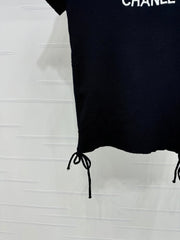 Ribbed Logo Tees with Side Drawstrings