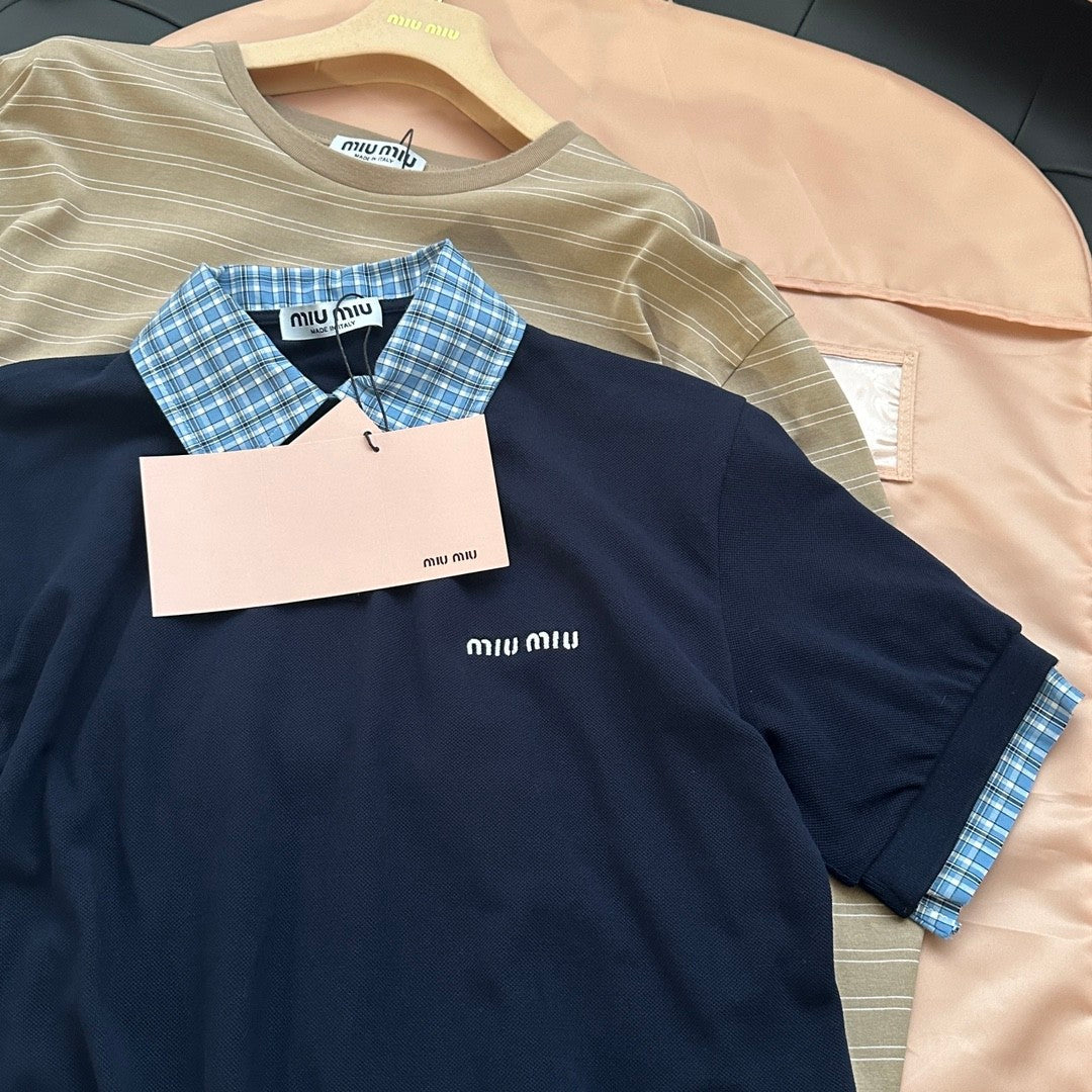 Zweiteiliges Poloshirt mit kariertem Kontrast-Imitat | Preppy Retro-Stil 