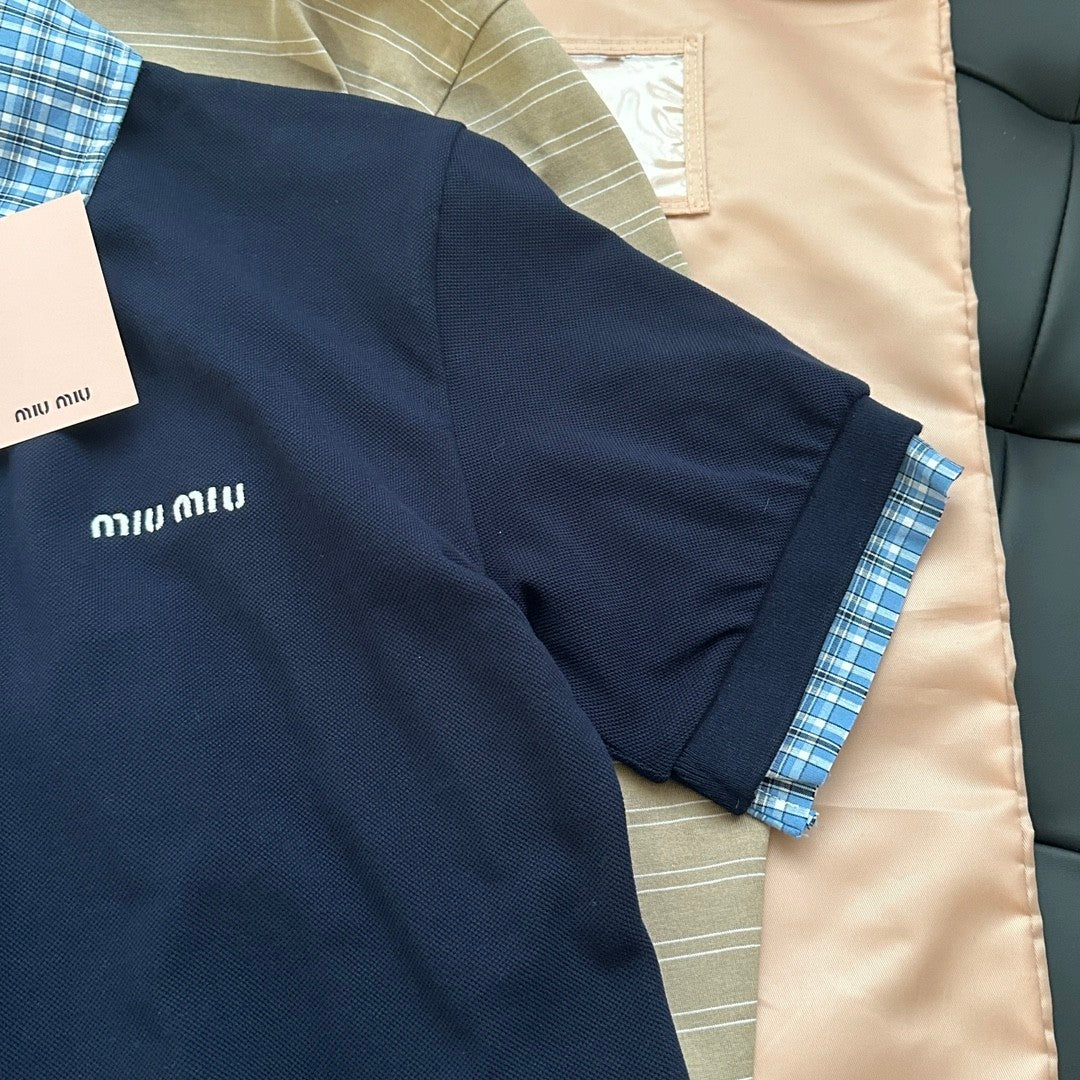 Zweiteiliges Poloshirt mit kariertem Kontrast-Imitat | Preppy Retro-Stil 