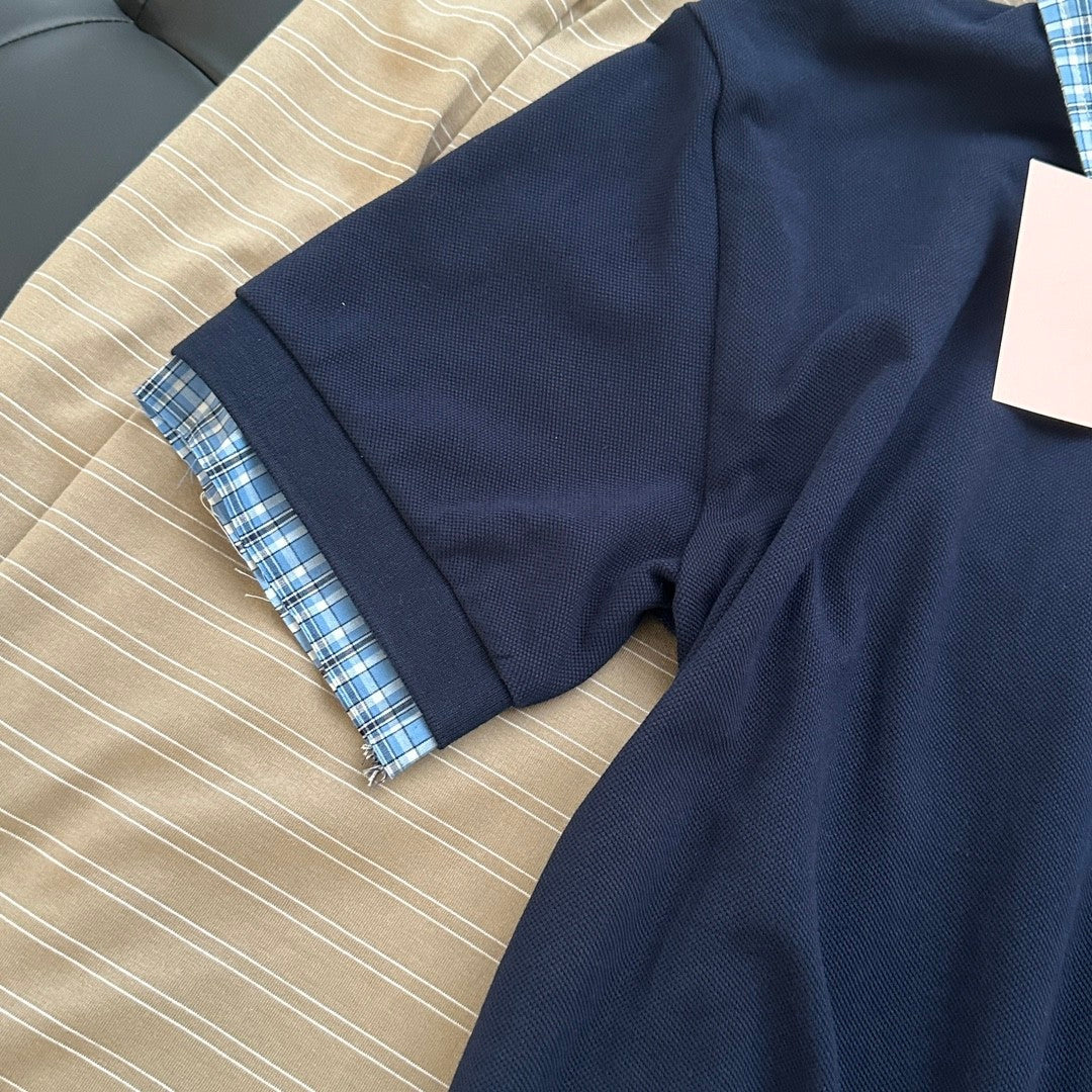 Zweiteiliges Poloshirt mit kariertem Kontrast-Imitat | Preppy Retro-Stil 